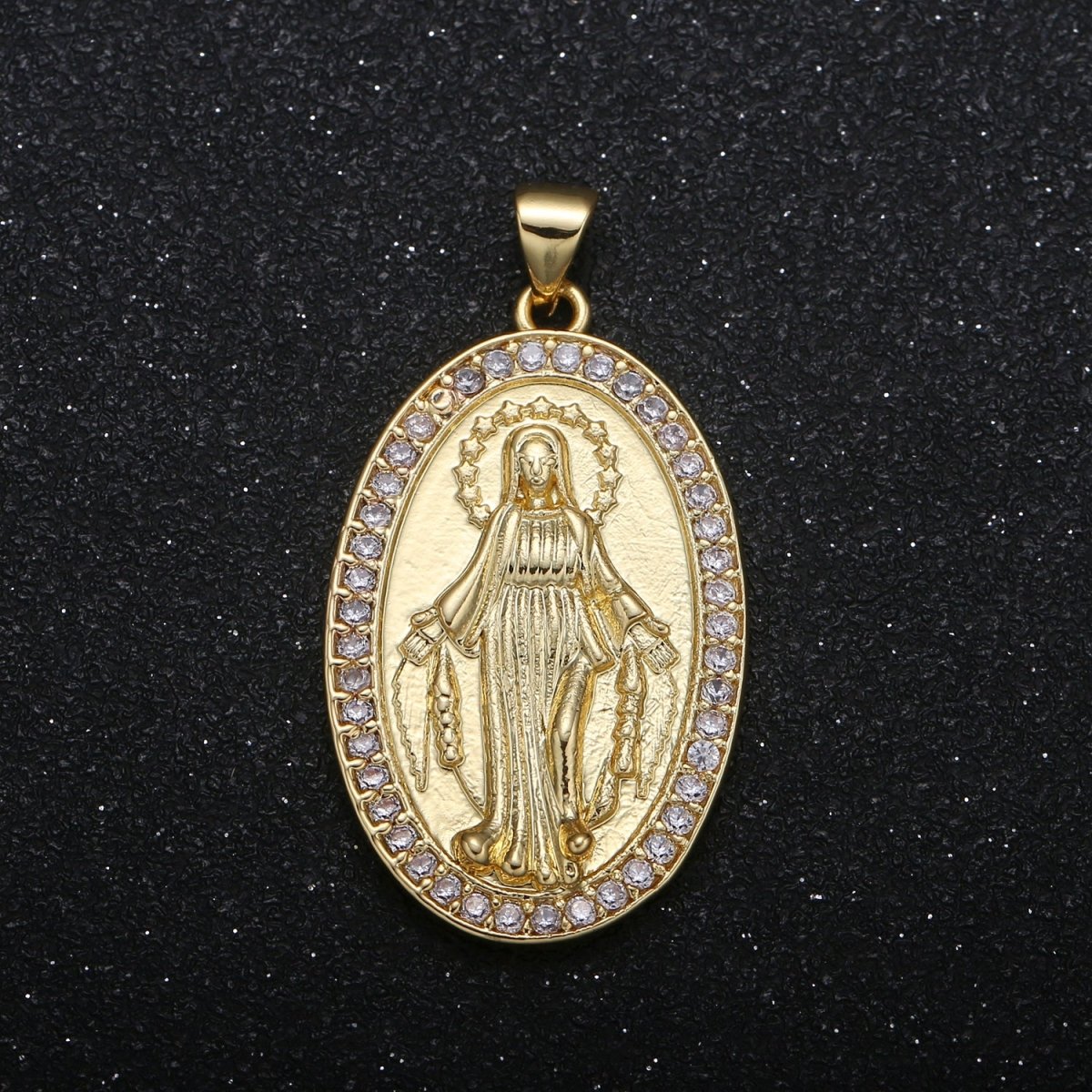 Miraculous Lady Coin Charm CZ Holy Virgin Mary Catholic Symbol Micro Pave Charm Pendant GP-015 - DLUXCA