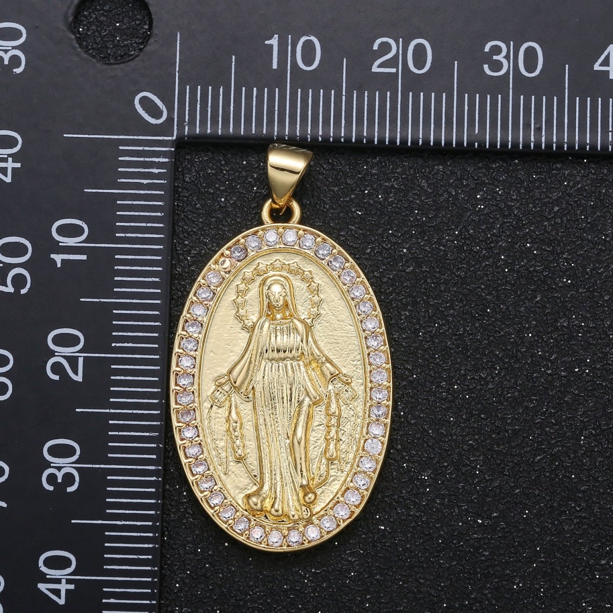 Miraculous Lady Coin Charm CZ Holy Virgin Mary Catholic Symbol Micro Pave Charm Pendant GP-015 - DLUXCA