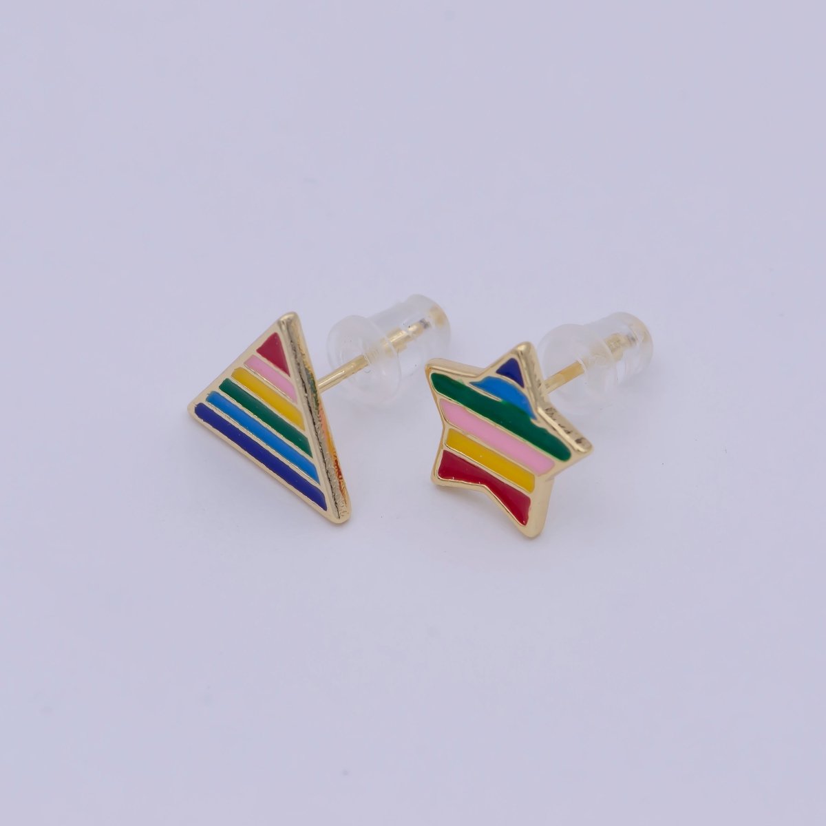 Mismatched Rainbow Triangle Star Earring Stud Set Geometric LGBTQ Stud Q-124 - DLUXCA