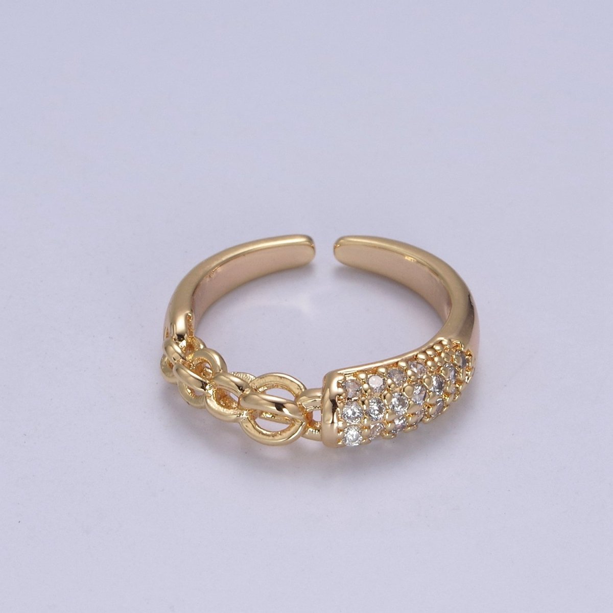 Mix Cz Ring With Chain Link Design Inspired Stackable Open Adjustable Ring U-311 - DLUXCA