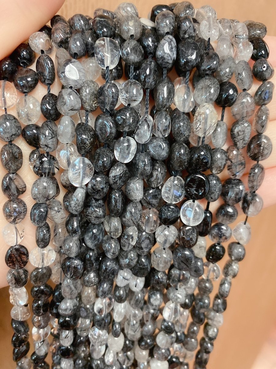 Mixed Black Rutilated Quartz 6-8 mm Stone Beads - DLUXCA