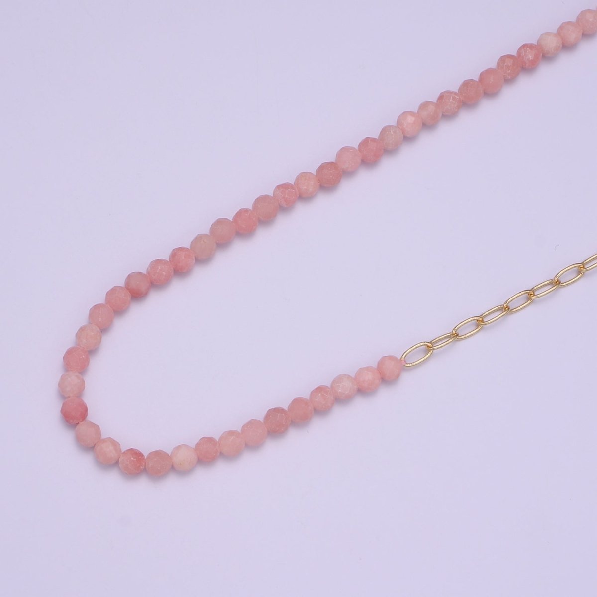 Mixed Chain Necklace, Fused Pink Quartz Beads necklace w/ 14k Gold Filled Necklace, Cable Link Chain Necklace Ready To Wear Necklace - DLUXCA