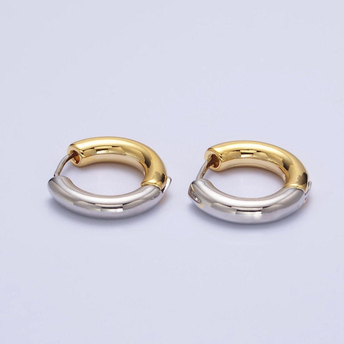 Mixed Metal 16mm, 20mm Gold & Silver Two Tone Statement Huggie Earrings | AB-572 AB-573 - DLUXCA
