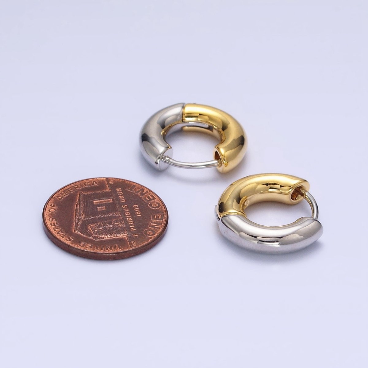 Mixed Metal 16mm, 20mm Gold & Silver Two Tone Statement Huggie Earrings | AB-572 AB-573 - DLUXCA
