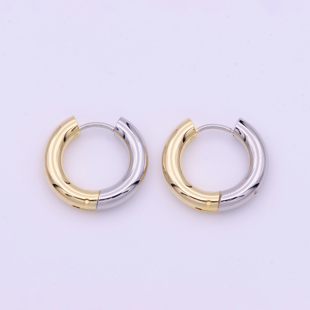 Mixed Metal Silver & Gold 20mm Huggie Hoops Earrings | Y-168 - DLUXCA