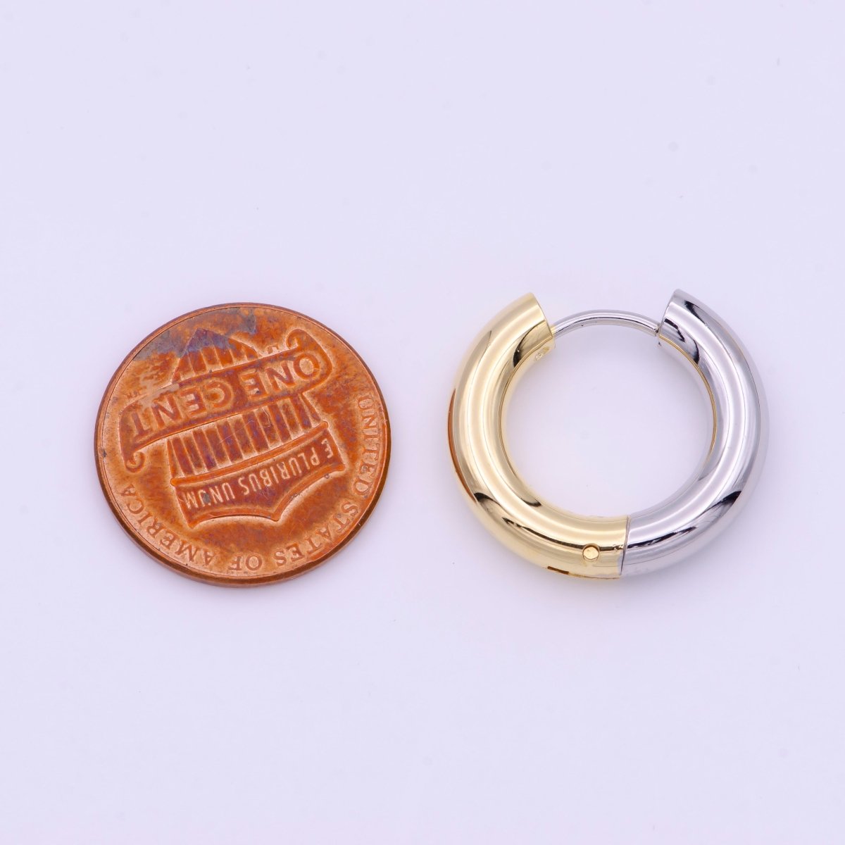 Mixed Metal Silver & Gold 20mm Huggie Hoops Earrings | Y-168 - DLUXCA