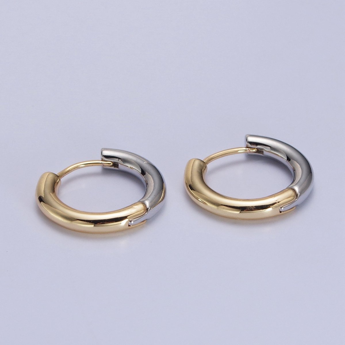 Mixed Metal Silver & Gold Huggie Hoops Statement Earrings Two Tone Color | X-857 X-880 - DLUXCA
