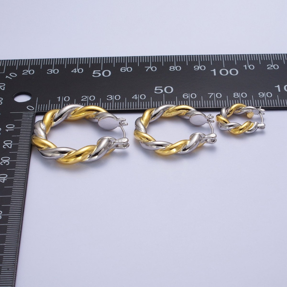 Mixed Metal Silver & Gold Twisted Chunky Two Tone Croissant Hoops Statement Earrings Gift For Her | AE-1084 AE-1085 AE-1086 - DLUXCA