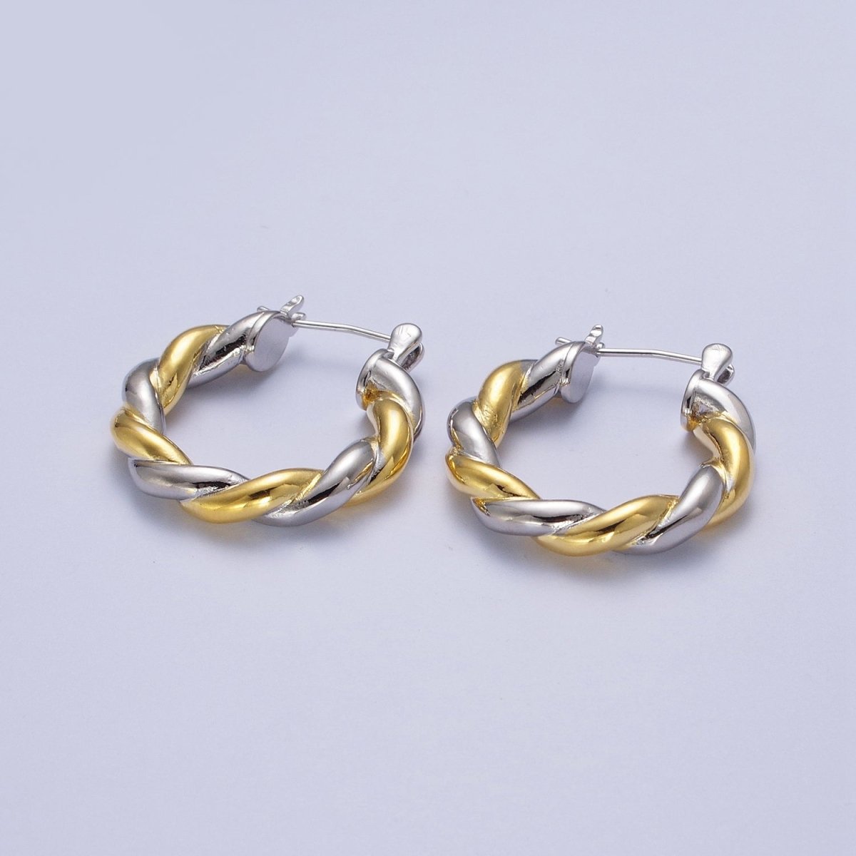 Mixed Metal Silver & Gold Twisted Chunky Two Tone Croissant Hoops Statement Earrings Gift For Her | AE-1084 AE-1085 AE-1086 - DLUXCA