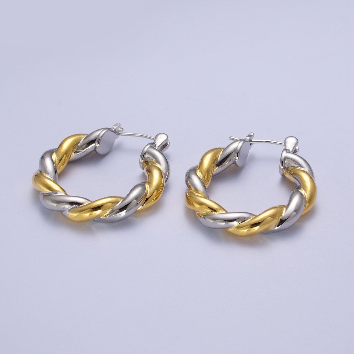 Mixed Metal Silver & Gold Twisted Chunky Two Tone Croissant Hoops Statement Earrings Gift For Her | AE-1084 AE-1085 AE-1086 - DLUXCA