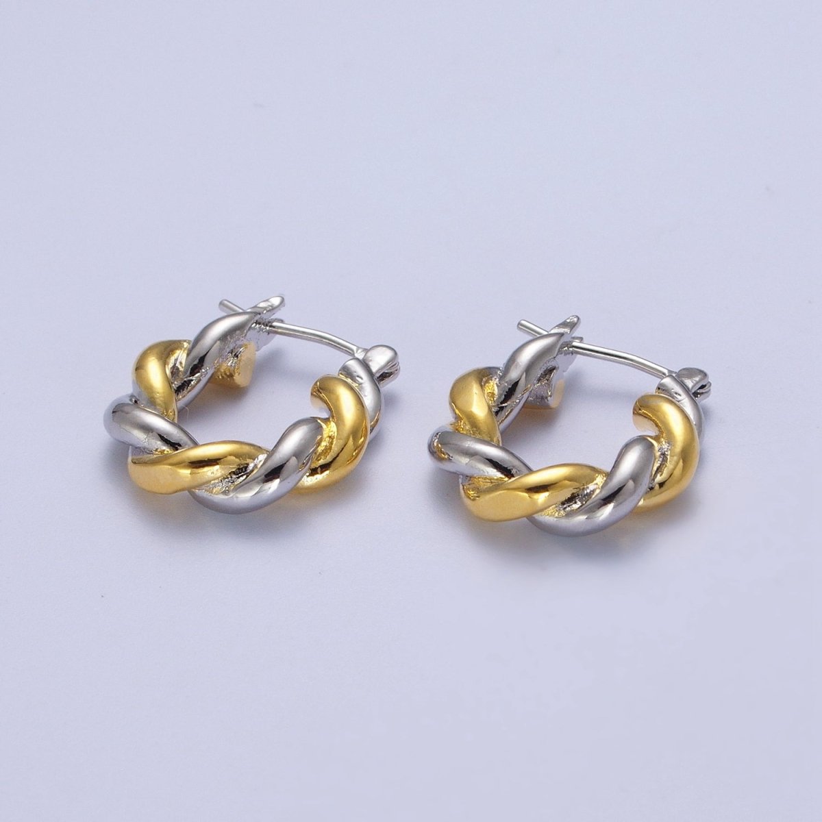 Mixed Metal Silver & Gold Twisted Chunky Two Tone Croissant Hoops Statement Earrings Gift For Her | AE-1084 AE-1085 AE-1086 - DLUXCA