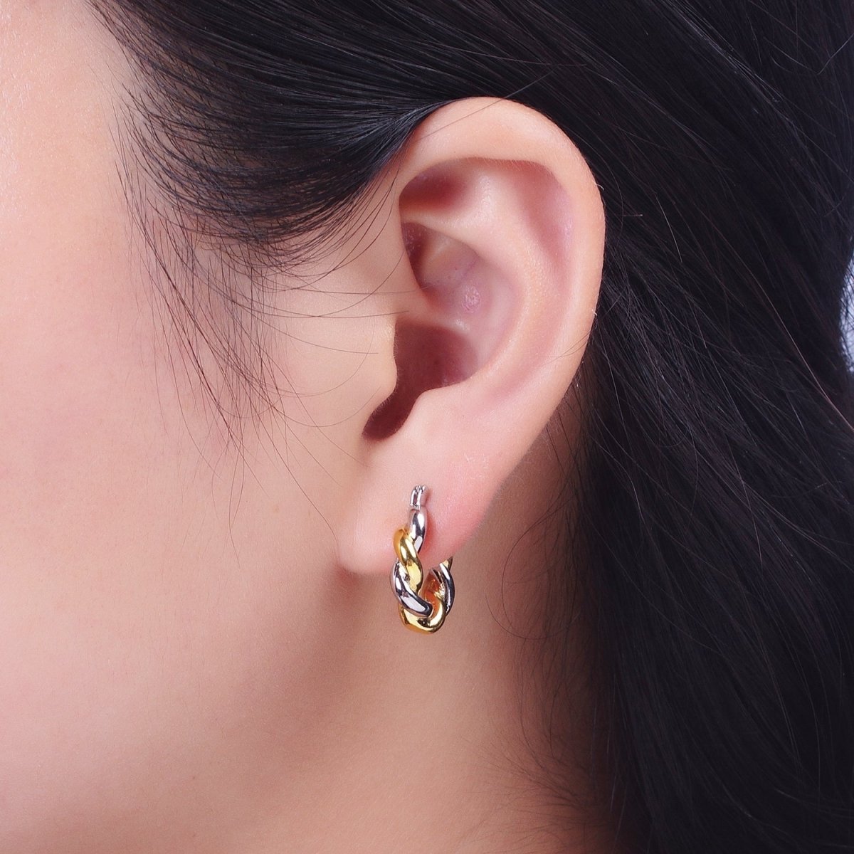 Mixed Metal Silver & Gold Twisted Chunky Two Tone Croissant