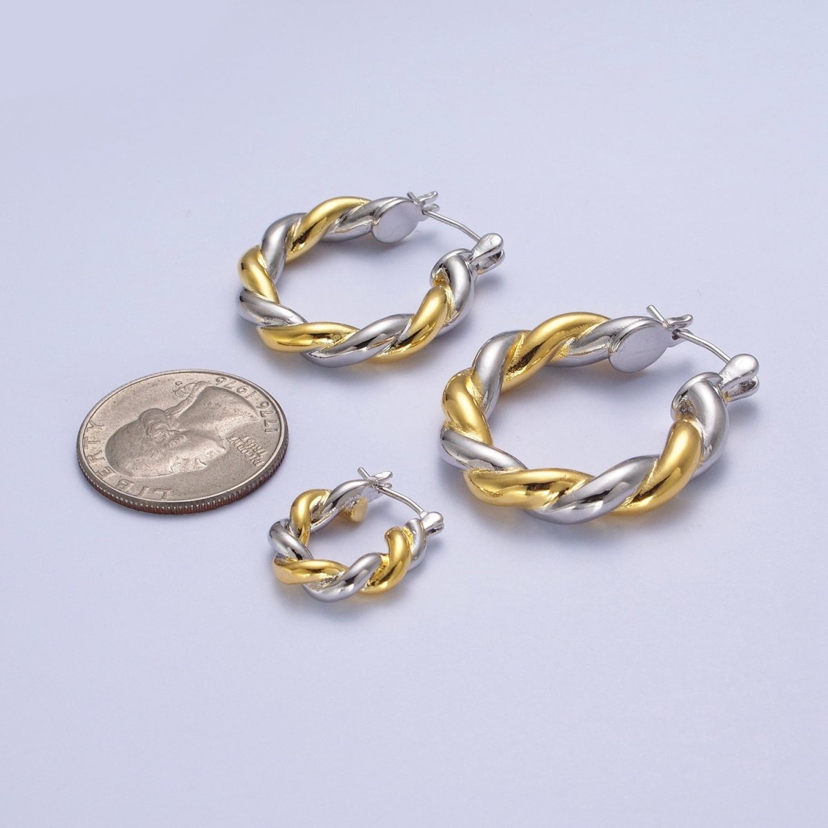 Mixed Metal Silver & Gold Twisted Chunky Two Tone Croissant Hoops Statement Earrings Gift For Her | AE-1084 AE-1085 AE-1086 - DLUXCA