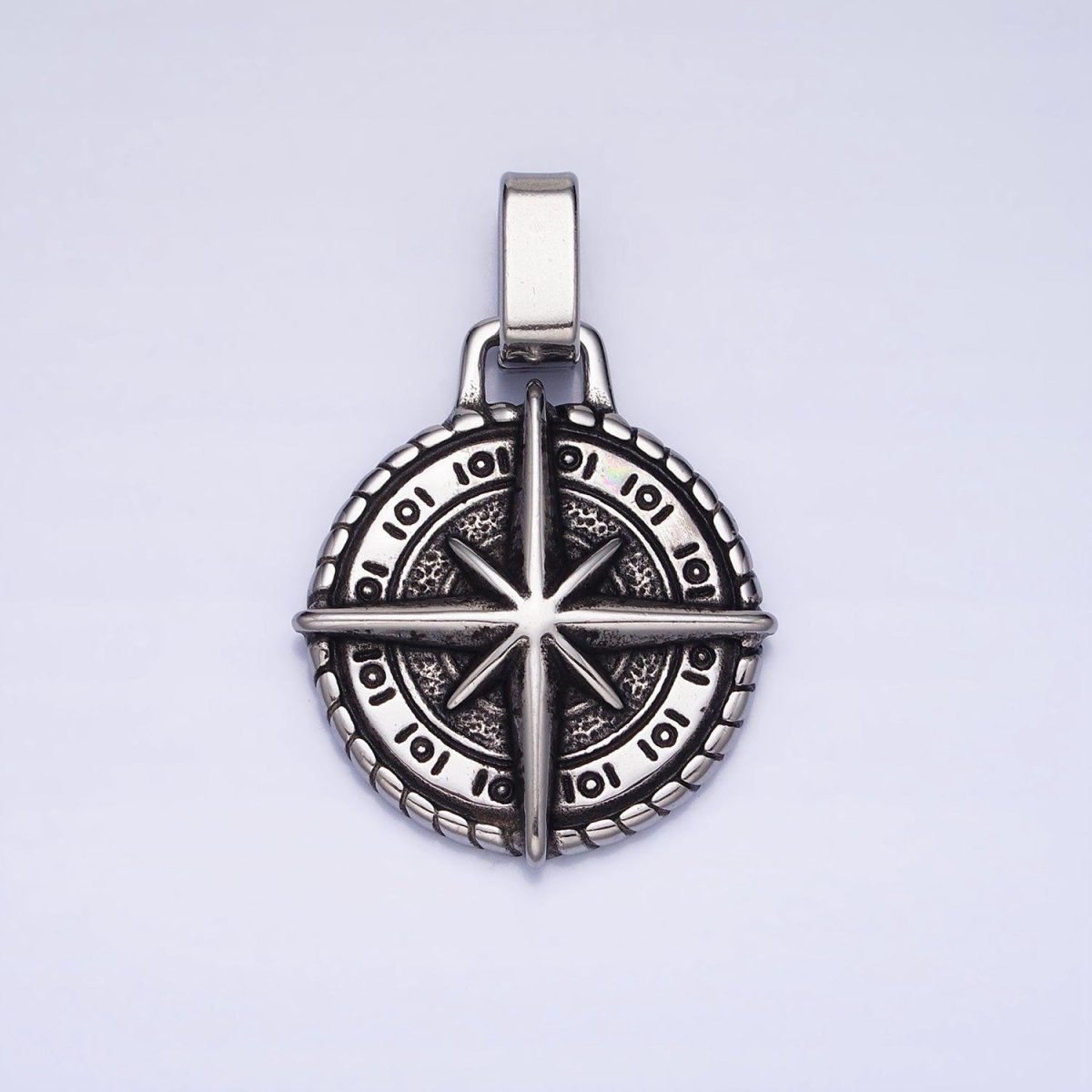 Mixed Metal, Silver Stainless Steel North Star Compass Round Pendant | P-1091 P-1092 - DLUXCA