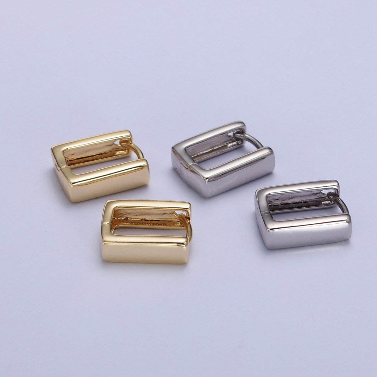 Modern Geometric Square Hoop Earrings in Gold, Silver Geometric Jewelry Rectangle Huggie Earring AB-305 AD-798 - DLUXCA