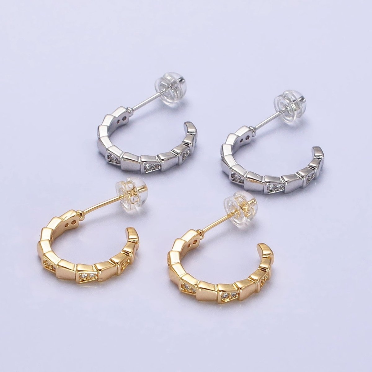 Modern Gold Hoop Earring With Cz Stone Silver Lizard Tail Design AB643 AB644 - DLUXCA