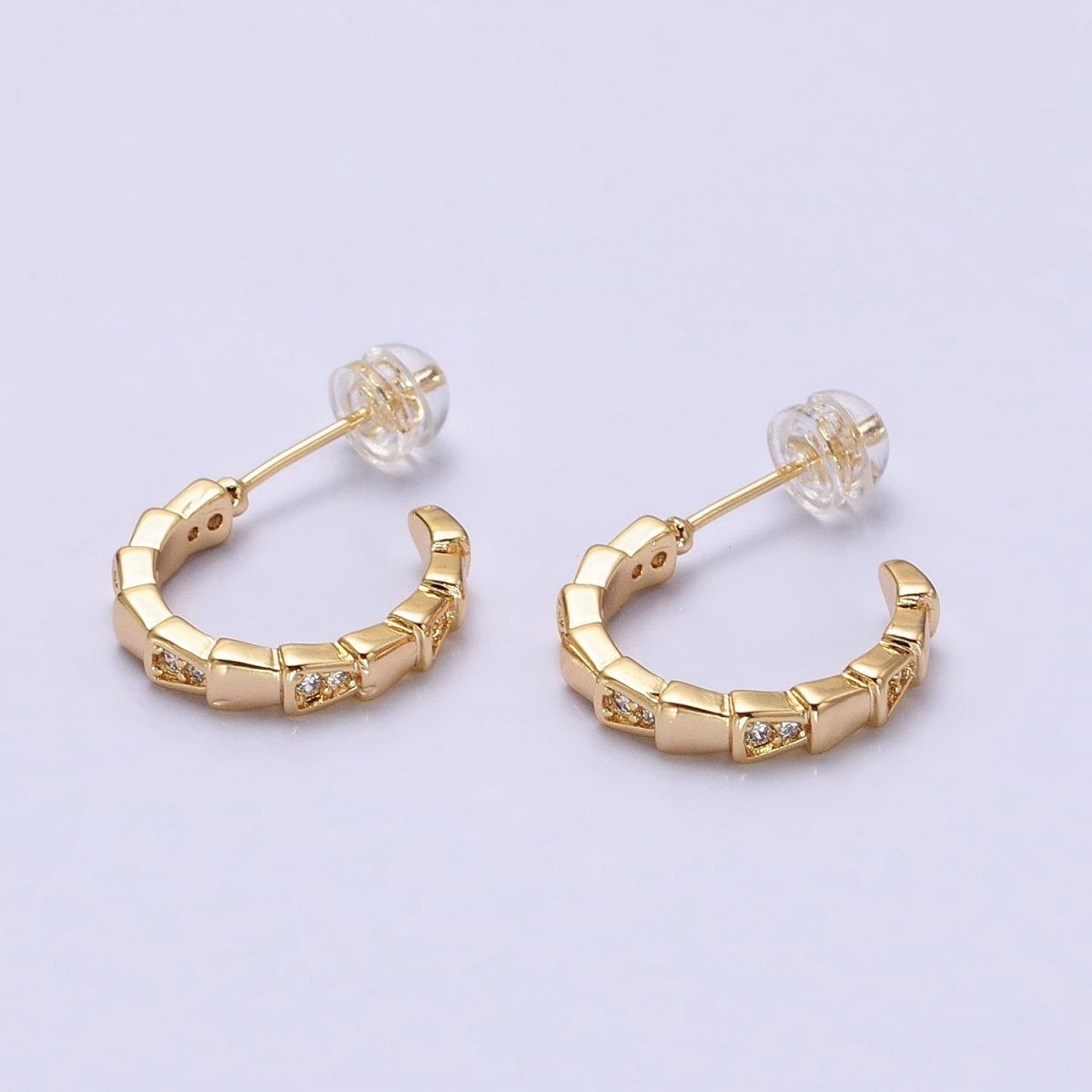 Modern Gold Hoop Earring With Cz Stone Silver Lizard Tail Design AB643 AB644 - DLUXCA