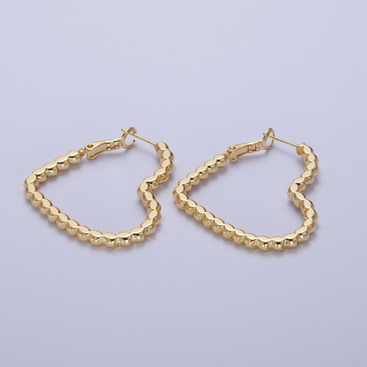 Modern Heart Hoop in Gold Beaded Earrings Medium Hoop For Everyday Wear Q-031 - DLUXCA