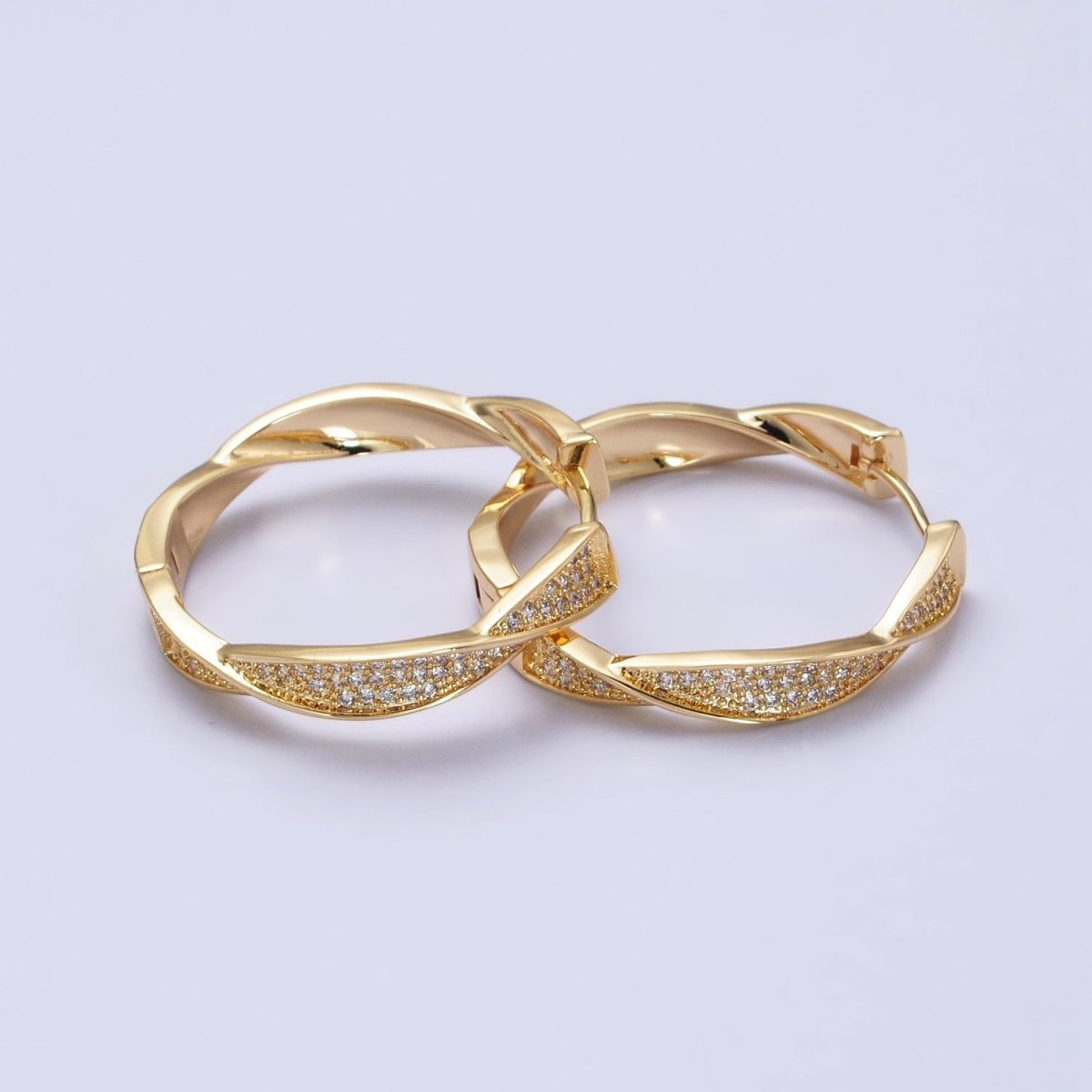 Modern Hoop Earring with Micro Pave Cz Twist Hoop in Gold Filled AB521 AB525 - DLUXCA