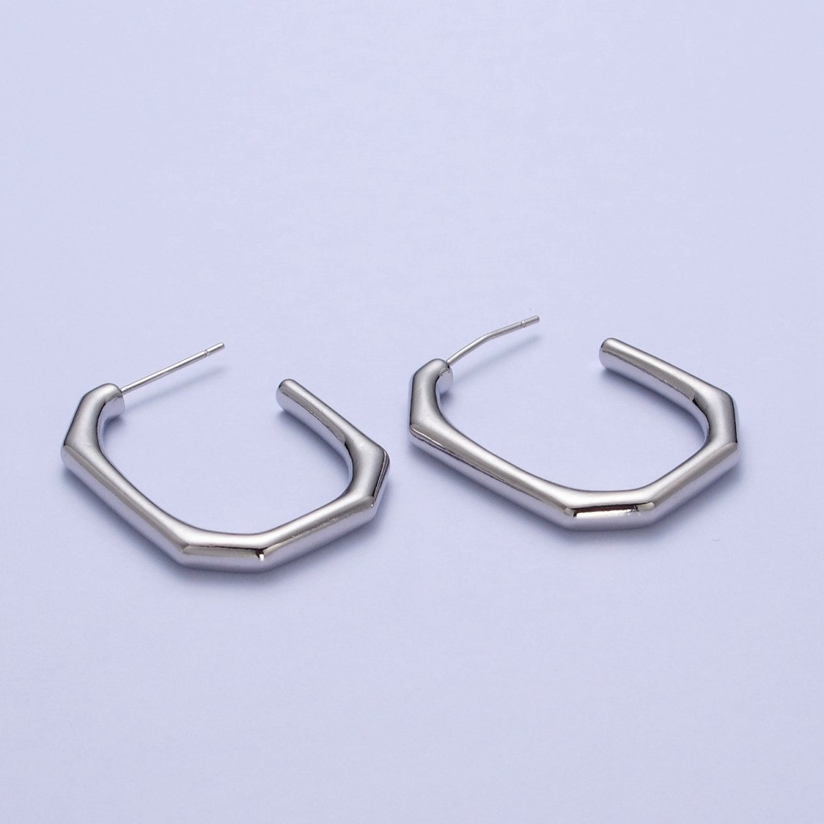Modern Minimalist Geometric Hexagonal Post Studs J Shaped Hoops Earrings in Gold & Silver | AE1097 AE1098 - DLUXCA