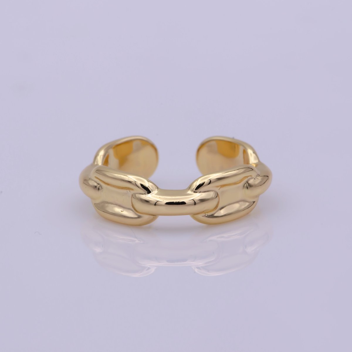 Modern Paper Clip Chain Link Ring Open Adjustable Gold Stackable Ring U-144 - DLUXCA