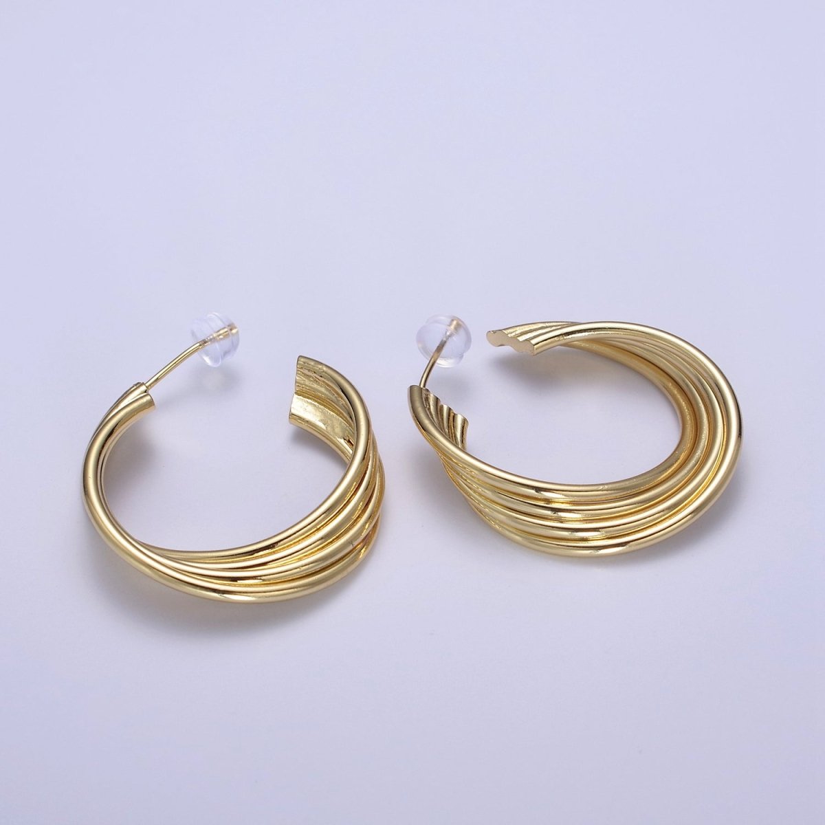 Modern Twist Gold Filled Hoop Earrings, Texture Earrings, Hypoallergenic Earrings, Dainty Bold Style Hoop, Statement Stacking Hoops T-284 - DLUXCA