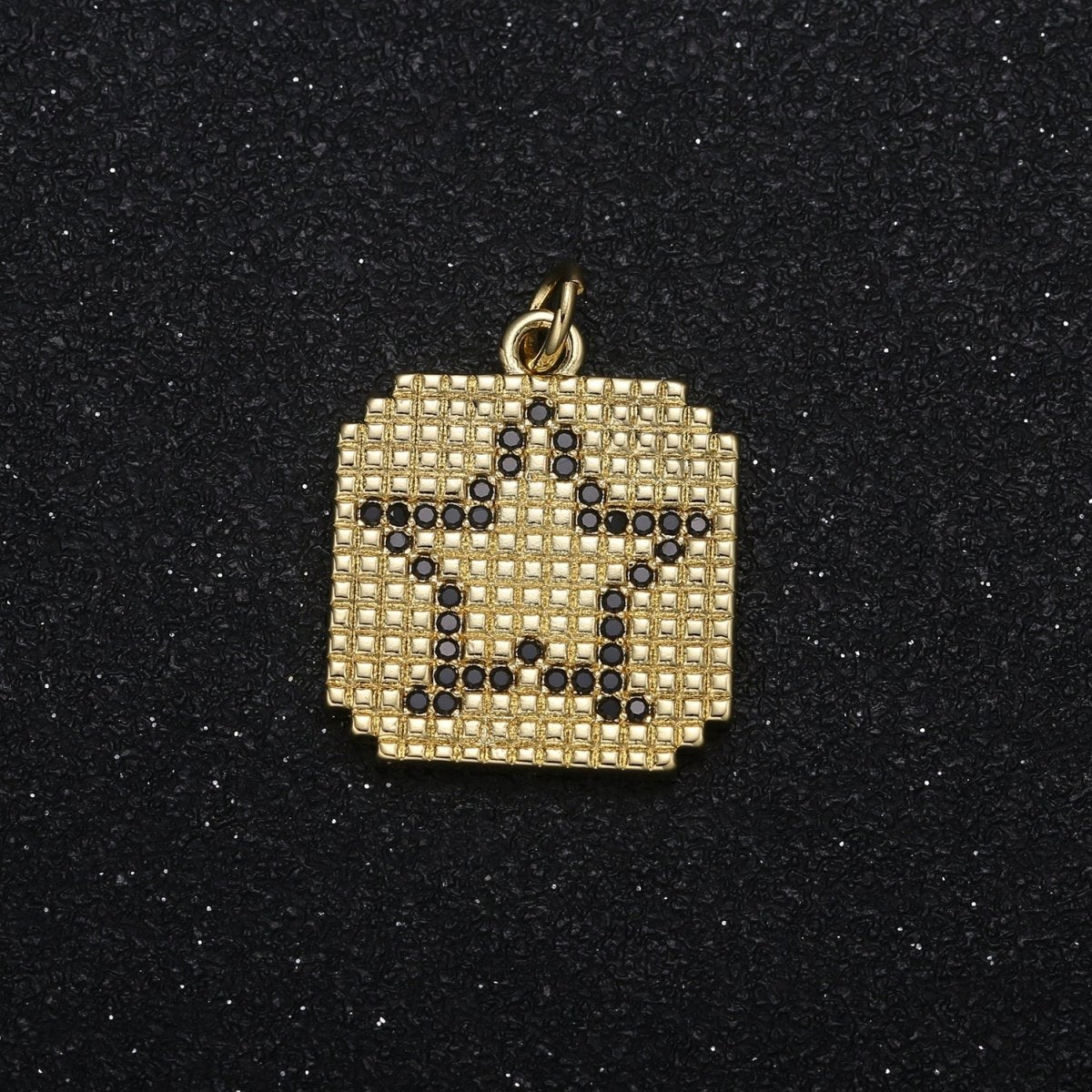 Moon and Star Pixel on Gold Plated Square Coin Charm CZ Sky Nature Micro Pave Charm Pendant GP-055 - DLUXCA