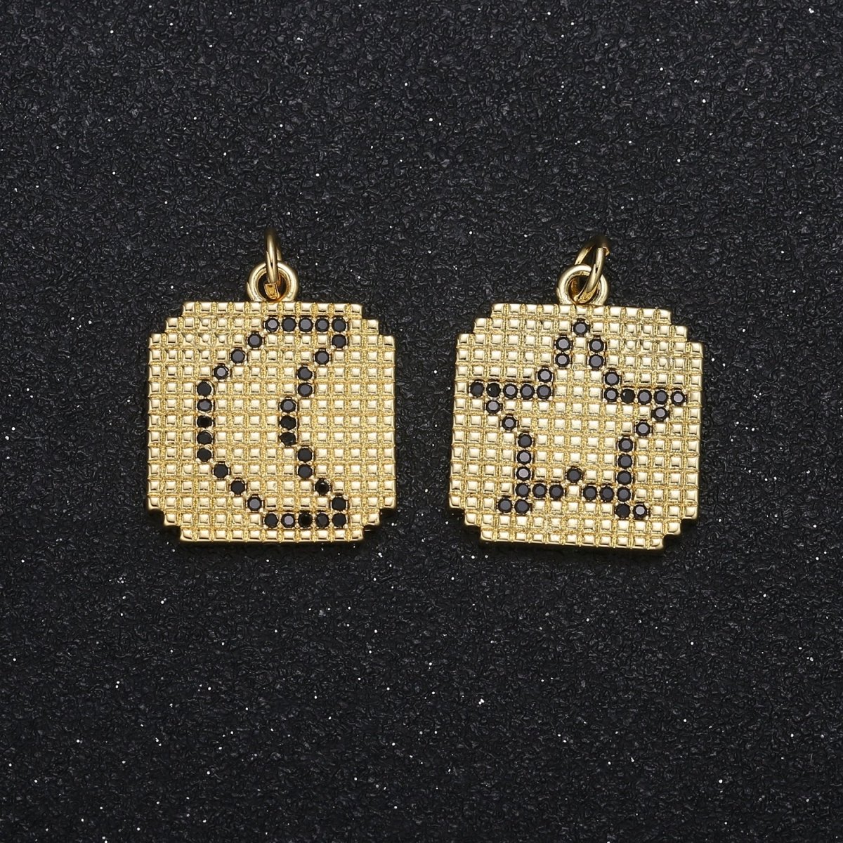 Moon and Star Pixel on Gold Plated Square Coin Charm CZ Sky Nature Micro Pave Charm Pendant GP-055 - DLUXCA