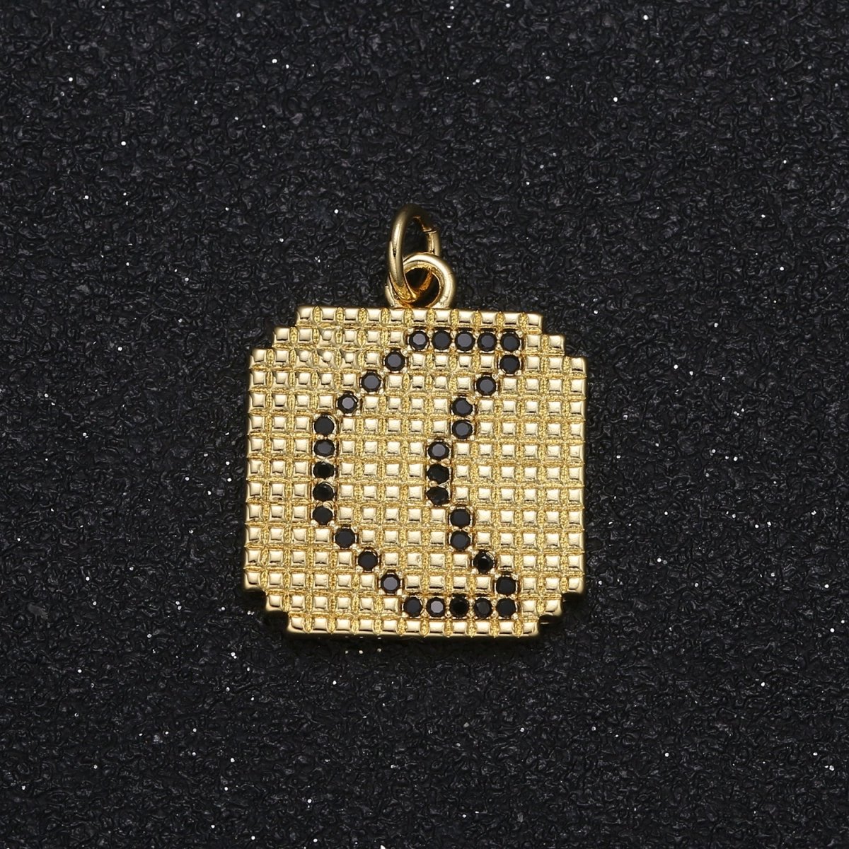 Moon and Star Pixel on Gold Plated Square Coin Charm CZ Sky Nature Micro Pave Charm Pendant GP-055 - DLUXCA