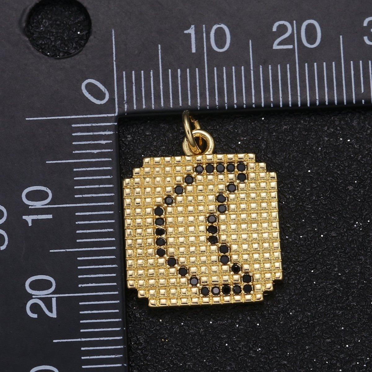 Moon and Star Pixel on Gold Plated Square Coin Charm CZ Sky Nature Micro Pave Charm Pendant GP-055 - DLUXCA