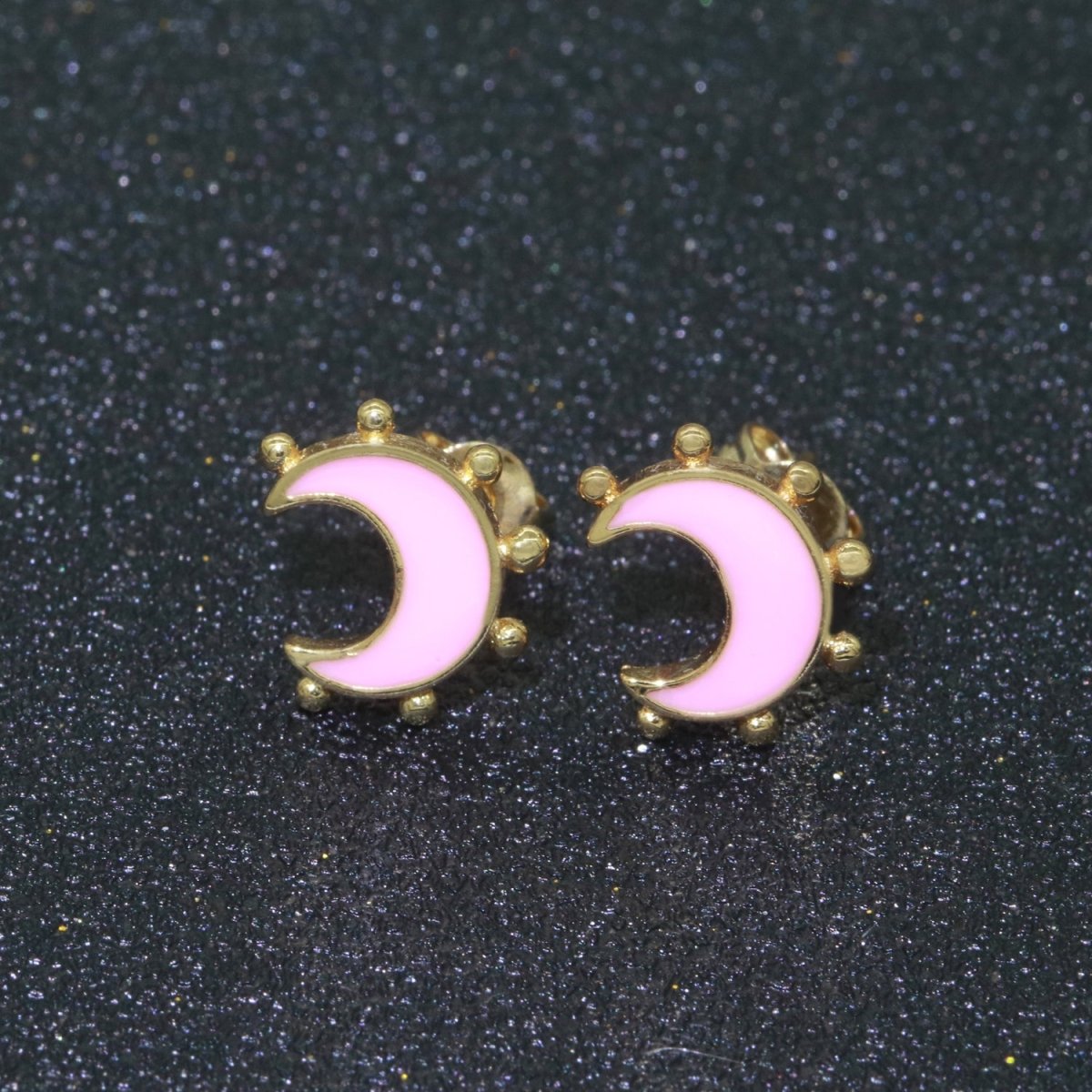 Moon Enamel Stud Earrings Gold Filled Cute Small Celestial Jewelry Hypoallergenic Stud Earrings for Women And Girls T-052~T-057 - DLUXCA