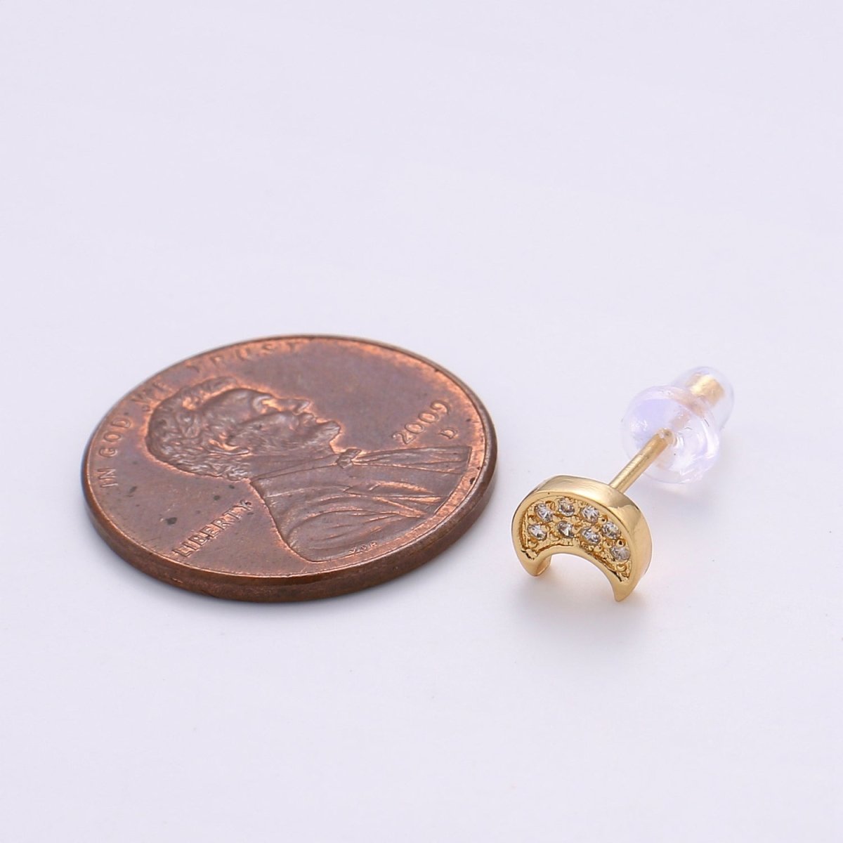 Moon Stud Earring Charm • 24k Gold Filled• Jewelry Making Supplies • Open Ring Attached for Jewelry Making Supply Q-293 - DLUXCA