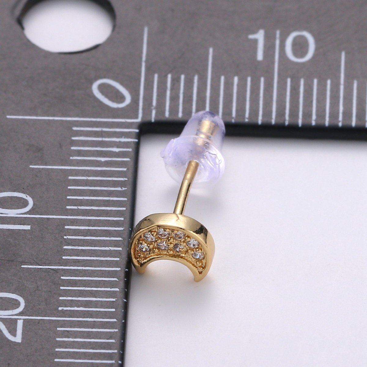 Moon Stud Earring Charm • 24k Gold Filled• Jewelry Making Supplies • Open Ring Attached for Jewelry Making Supply Q-293 - DLUXCA