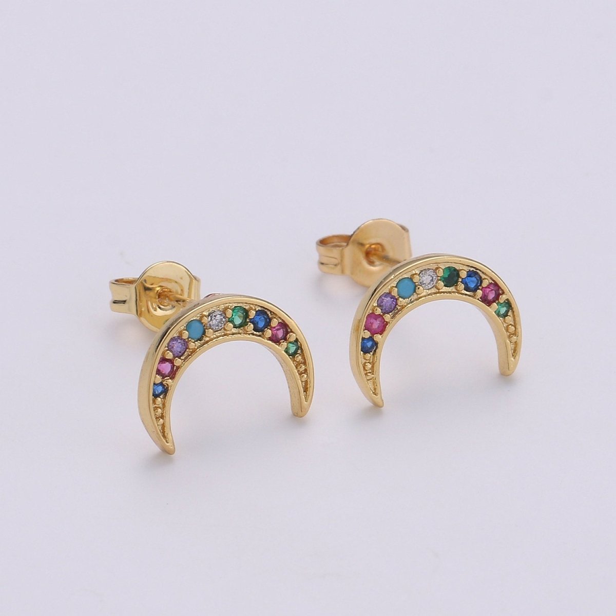 Moon Stud Earrings for Women, Crescent Moon studs, dainty moon studs, Micro pave Gold Celestial Jewelry gift for her Q-257 - DLUXCA