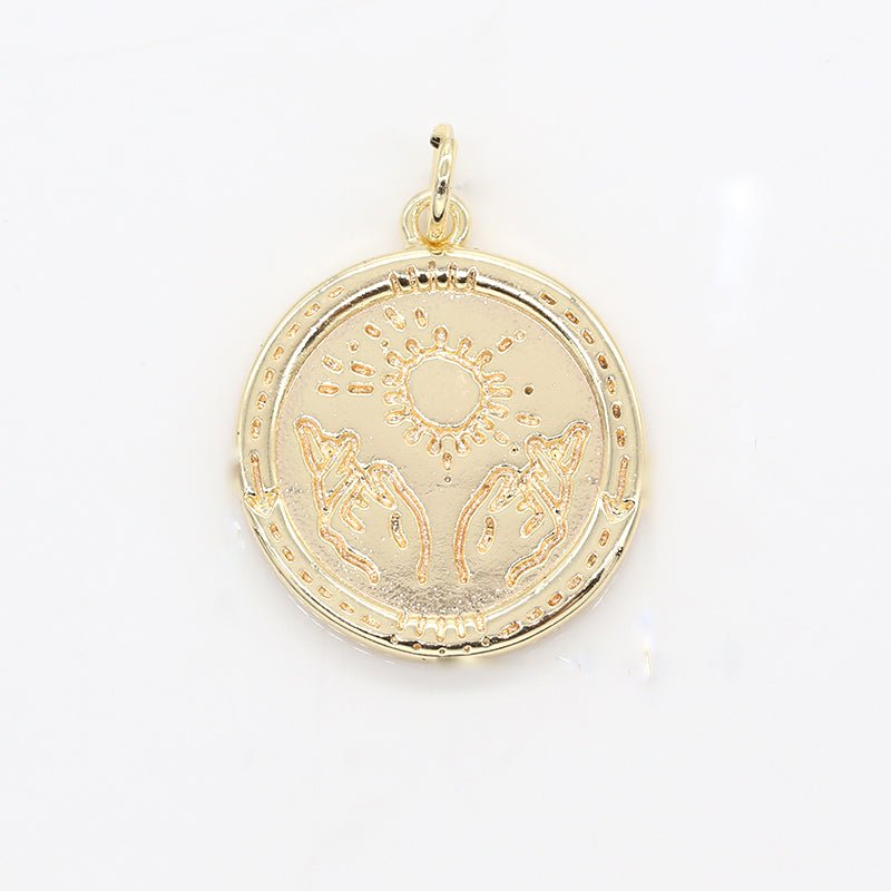 Morning Sunrise Scenery Ornament Rustic Coin Charm, Gold Plated Nature Panorama Ancient Medallion Charm Pendant GP-136 - DLUXCA