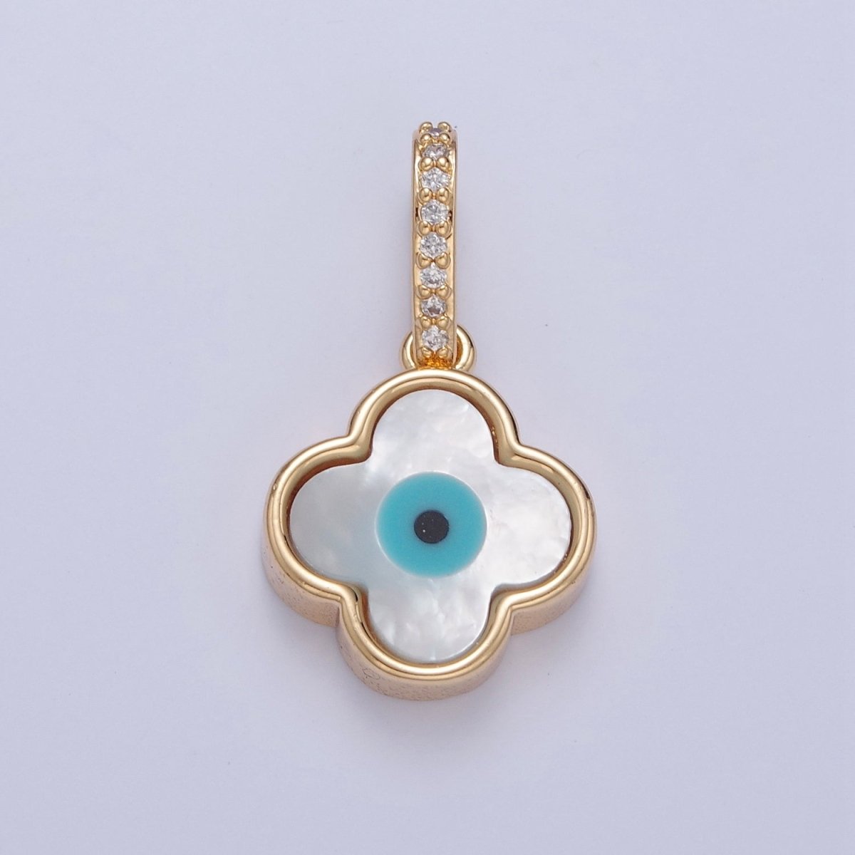 Mother of Pearl Clover Necklace Pendant Eye Clover Charm Micro Pave Religious Jewelry J-629 - DLUXCA