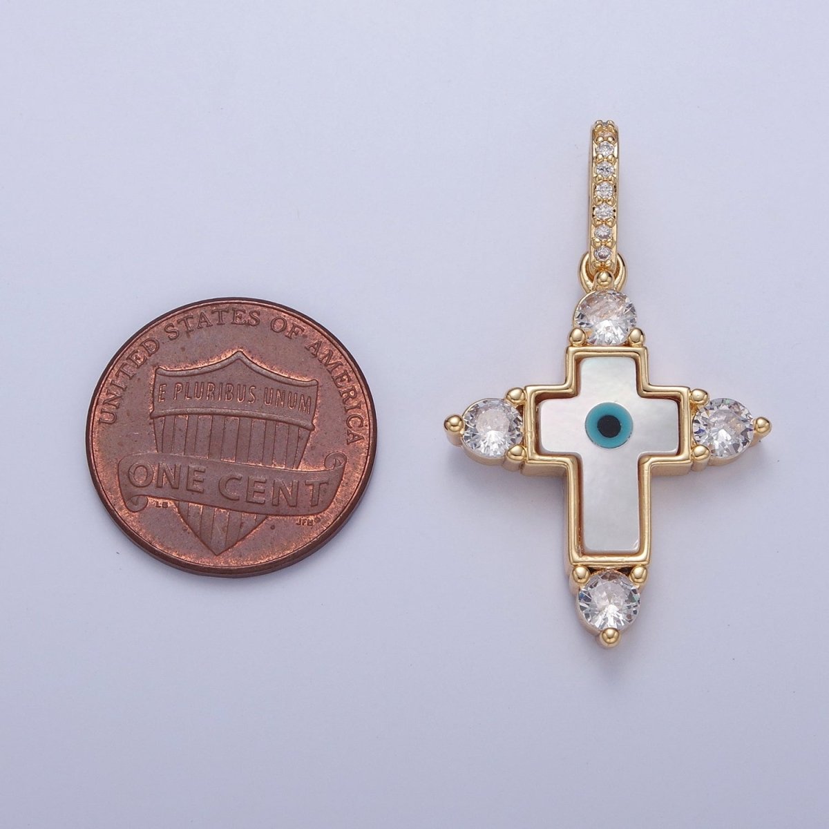 Mother of Pearl Cross Necklace Pendant Eye Cross Charm Micro Pave Cross Medallion Religious Jewelry J-638 - DLUXCA