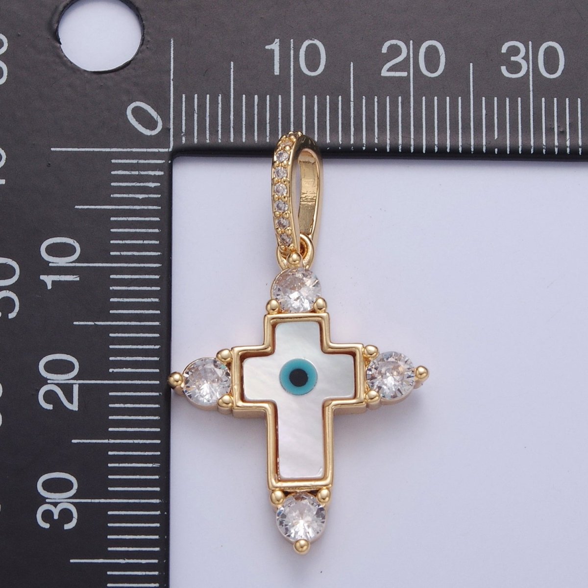 Mother of Pearl Cross Necklace Pendant Eye Cross Charm Micro Pave Cross Medallion Religious Jewelry J-638 - DLUXCA