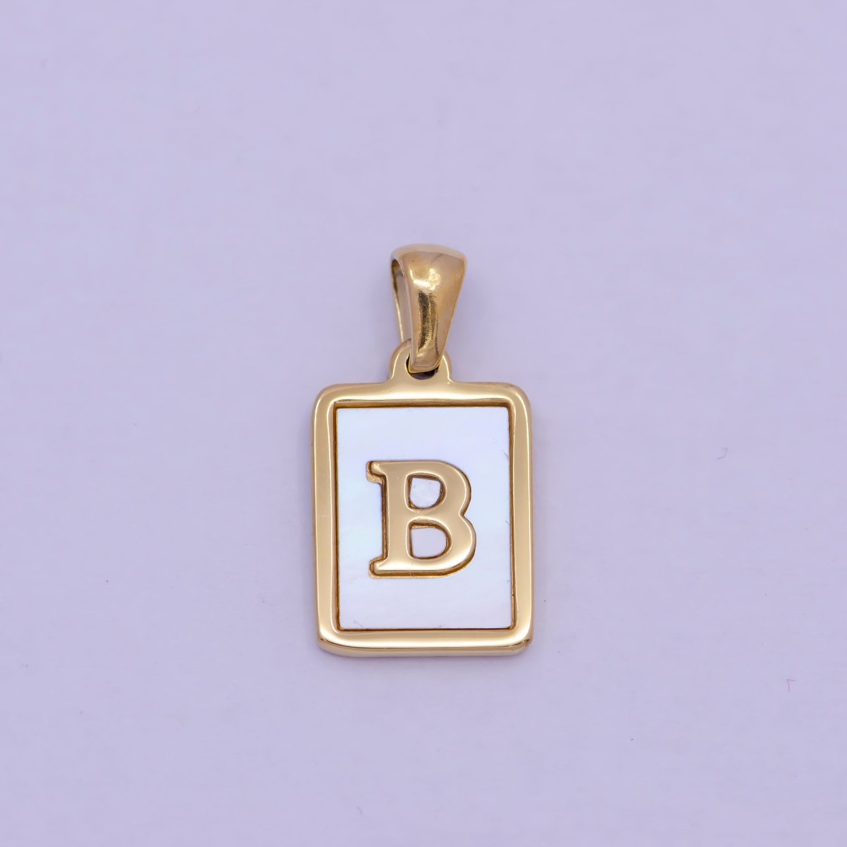 Mother of Pearl Letter Charm Gold Tag Alphabet Charm, Shell Letter Pendant Personalized Letters Initial Charm Stainless Steel W-313 to W-338 - DLUXCA