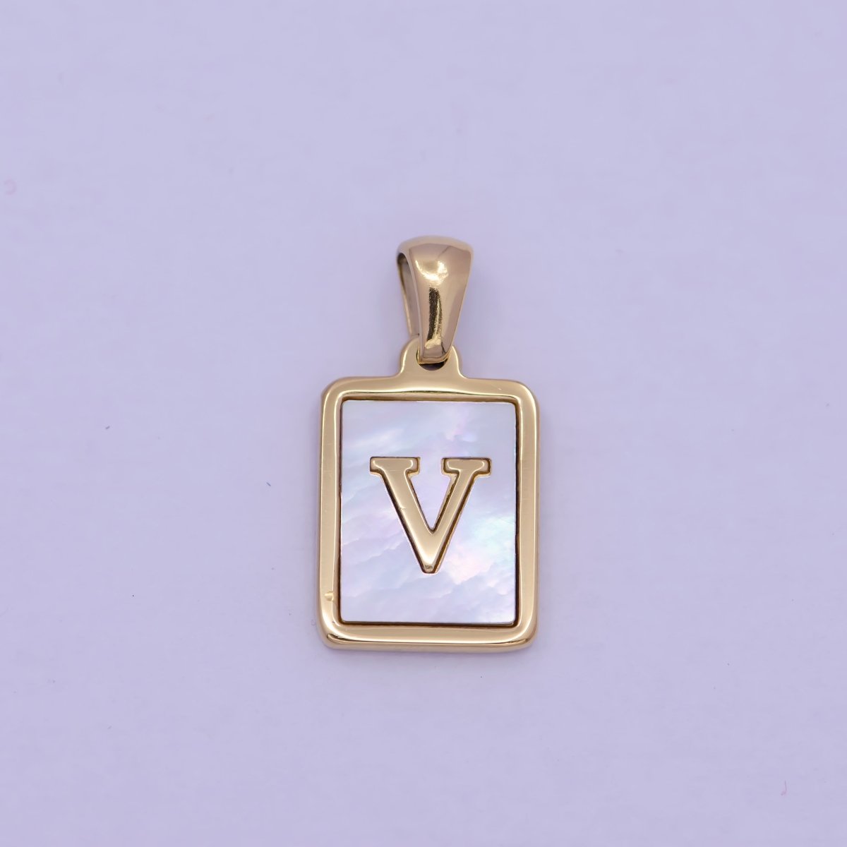 Mother of Pearl Letter Charm Gold Tag Alphabet Charm, Shell Letter Pendant Personalized Letters Initial Charm Stainless Steel W-313 to W-338 - DLUXCA