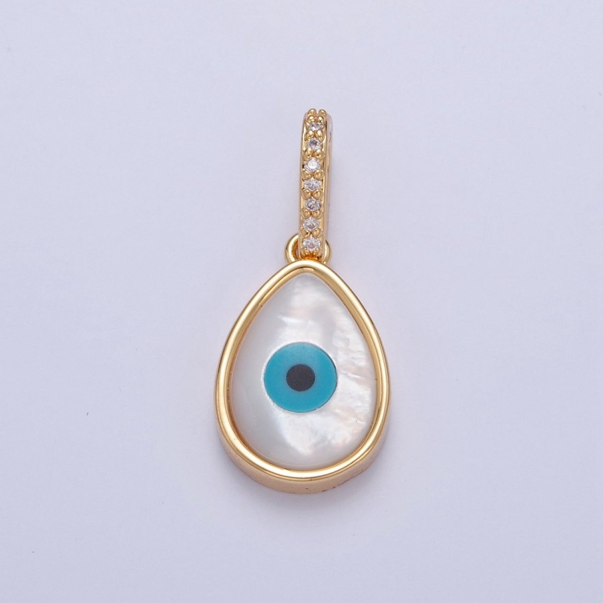 Mother of Pearl Tear Drop Necklace Pendant Evil Eye Charm Micro Pave Religious Jewelry J-643 - DLUXCA