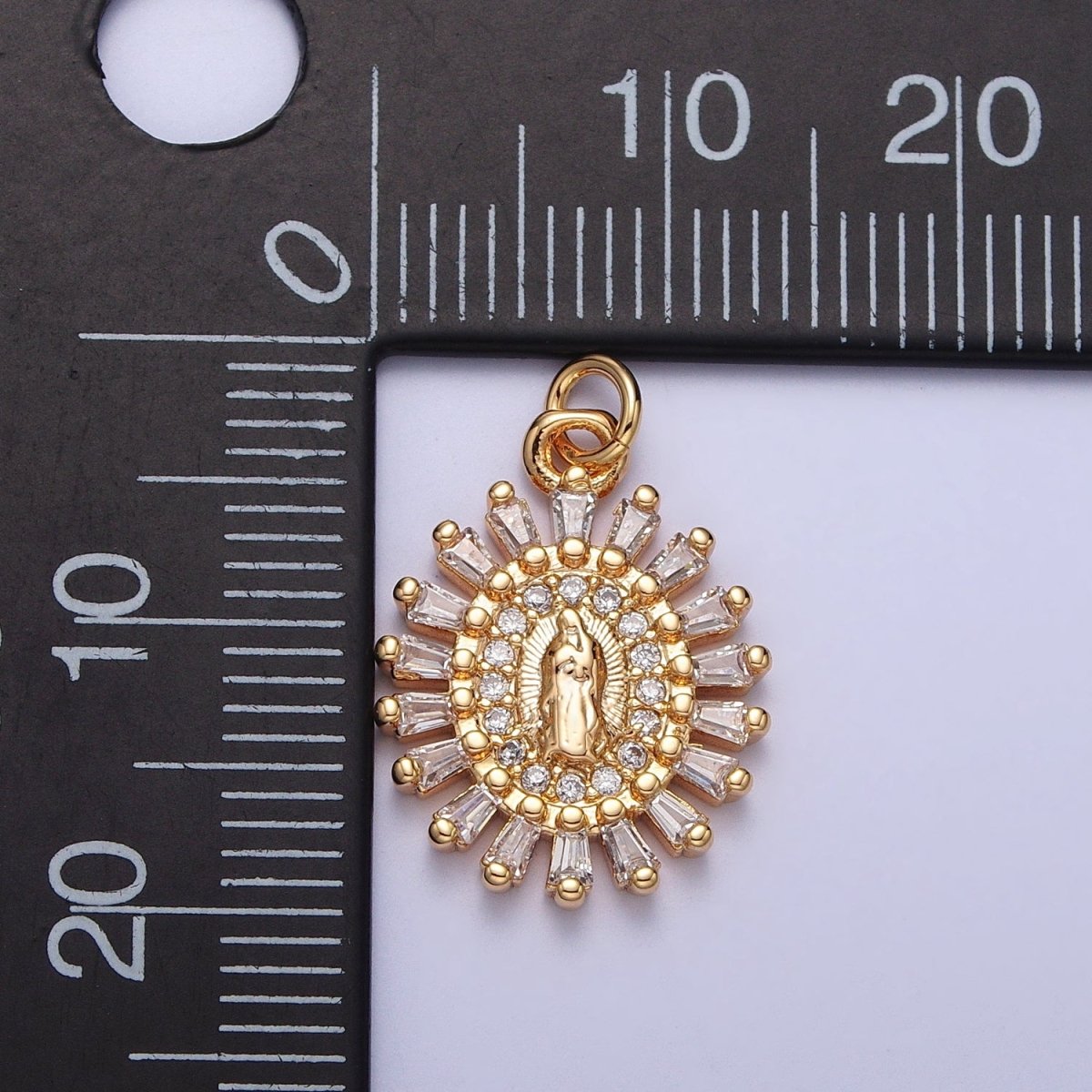 Mother Virgin Mary Beaded Baguette Beam Micro Paved Clear CZ Oval Charm in Gold & Silver | AC-262 AC-263 - DLUXCA