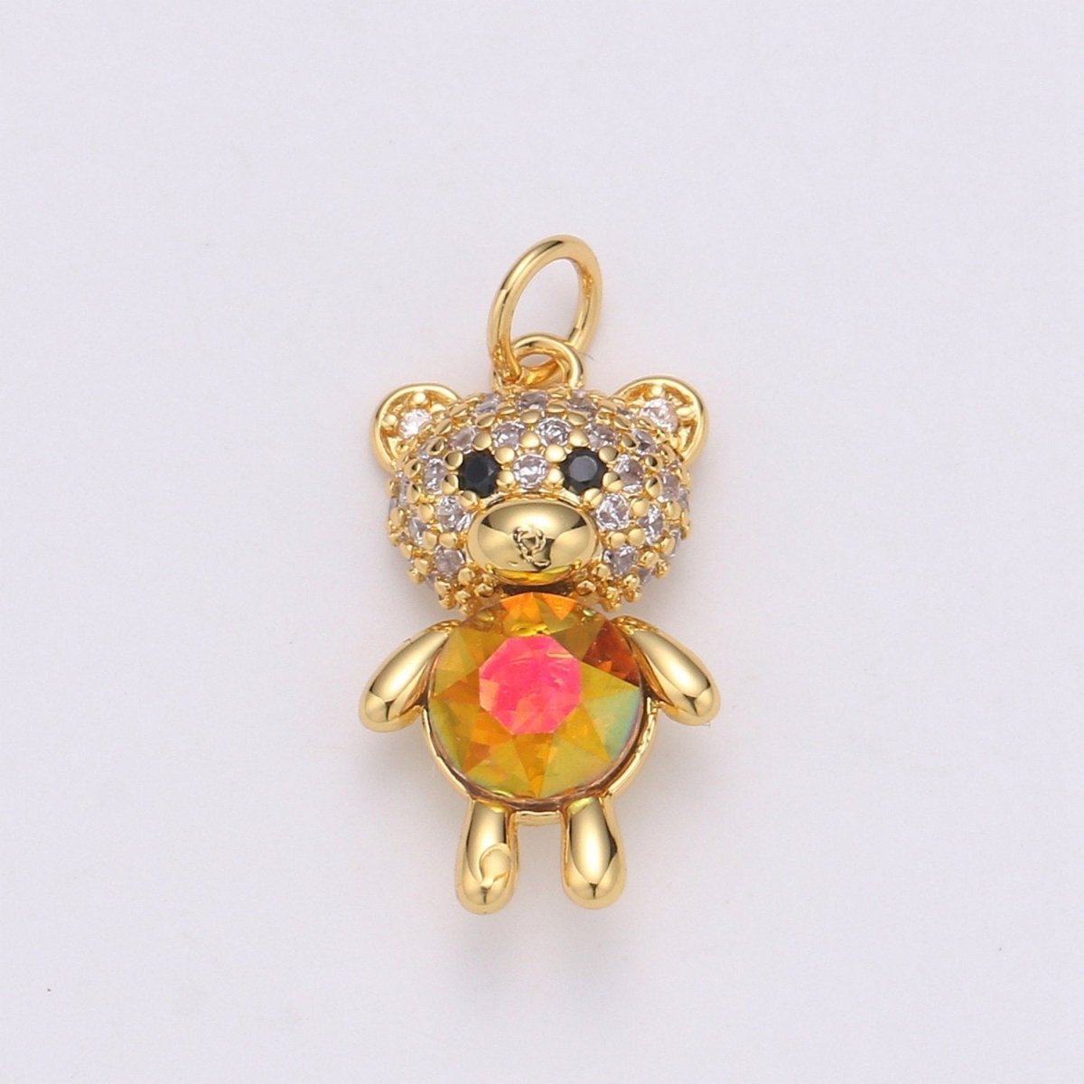 Multi Color 24K Gold Plated Micro Pave CZ Bear Pendant Charm, Micro Pave CZ Bear Pendant Charm, Gold Plated Animal Pendant,Dainty Charm C-825~C-828 - DLUXCA