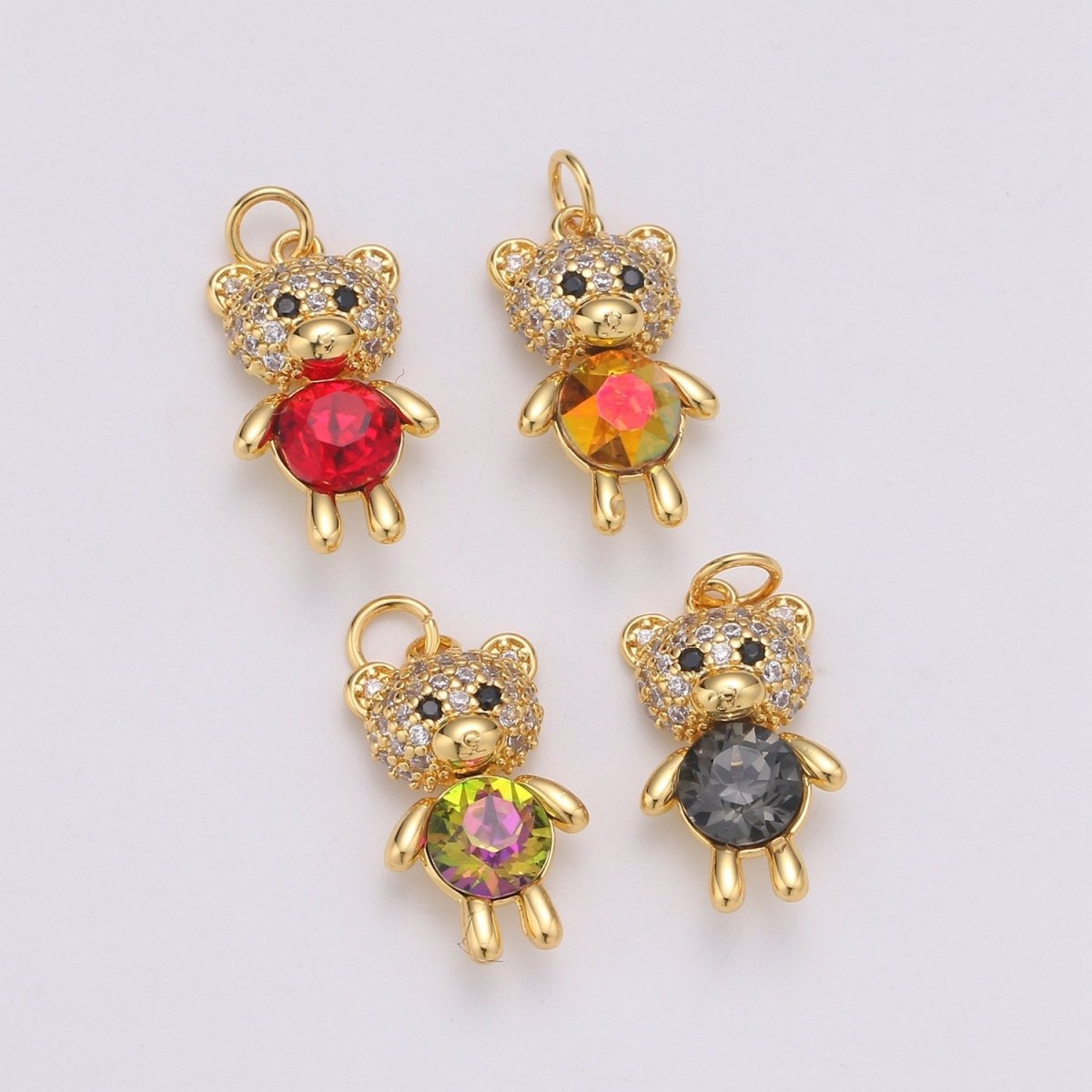Multi Color 24K Gold Plated Micro Pave CZ Bear Pendant Charm, Micro Pave CZ Bear Pendant Charm, Gold Plated Animal Pendant,Dainty Charm C-825~C-828 - DLUXCA
