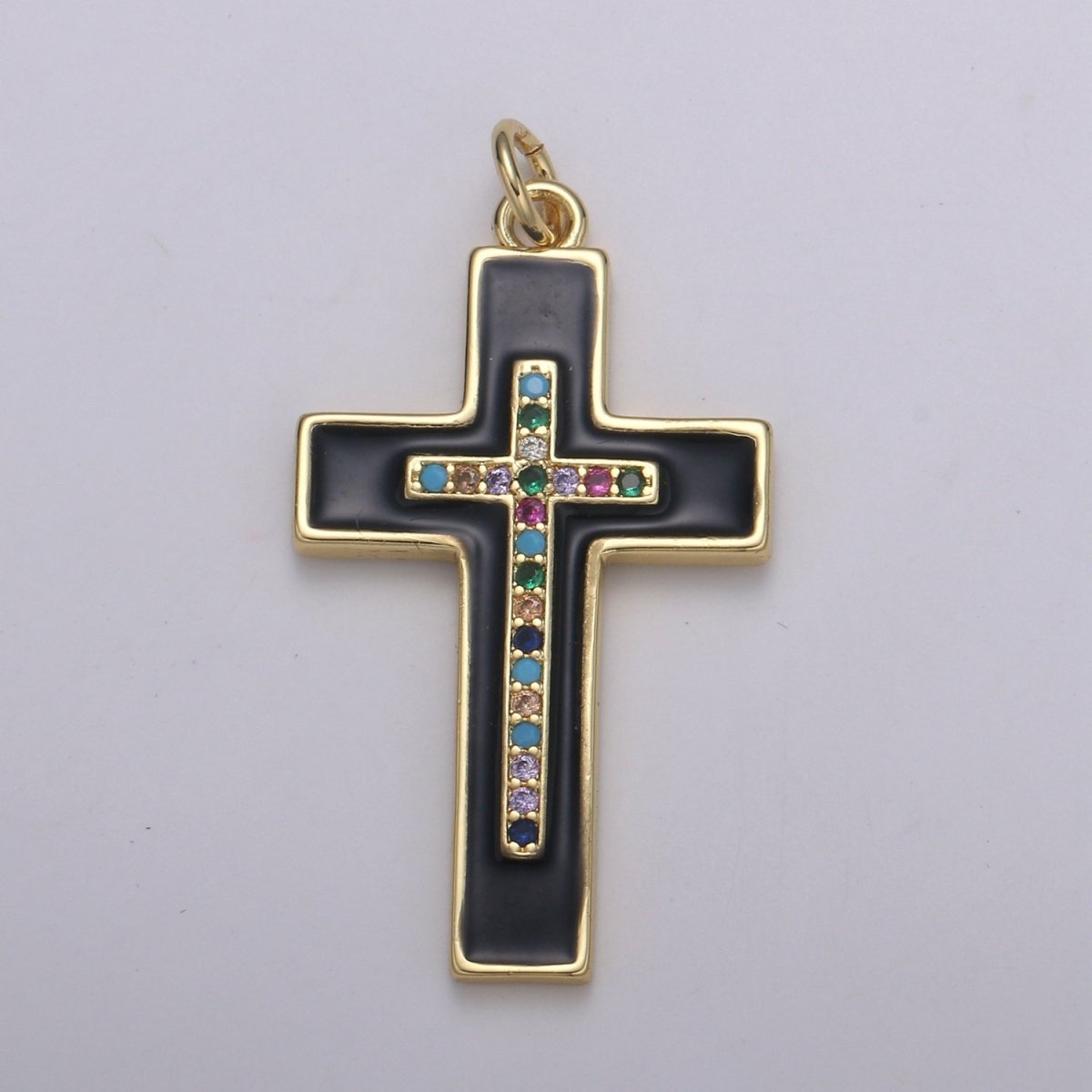 Multi Color Cubic Cross Pendant, Enamel CZ Charm, Earrings Bracelet Necklace Charm,Whitegoldfilled,24k Gold Jewelry E-215 E-216 E-217 - DLUXCA