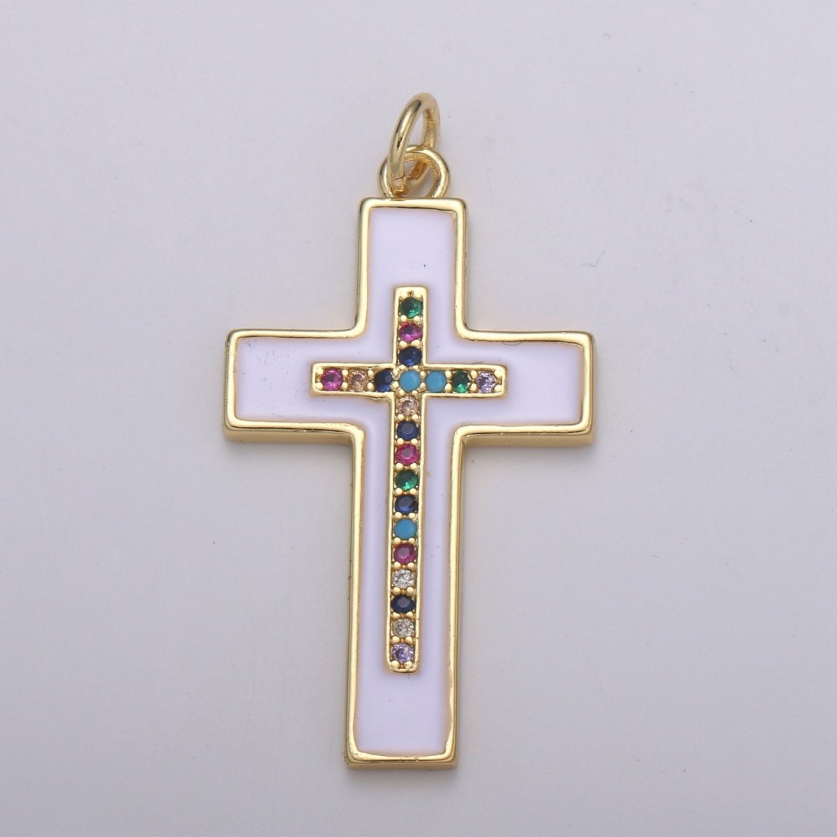 Multi Color Cubic Cross Pendant, Enamel CZ Charm, Earrings Bracelet Necklace Charm,Whitegoldfilled,24k Gold Jewelry E-215 E-216 E-217 - DLUXCA