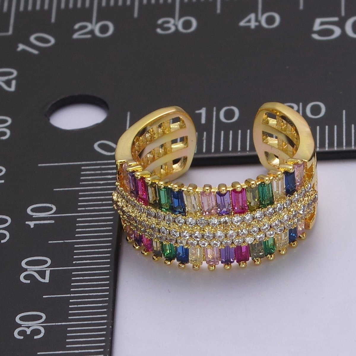 Multi Color Cubic Zirconia Rainbow Ring CZ Baguette Settings For Wholesale Jewelry S-471 - DLUXCA