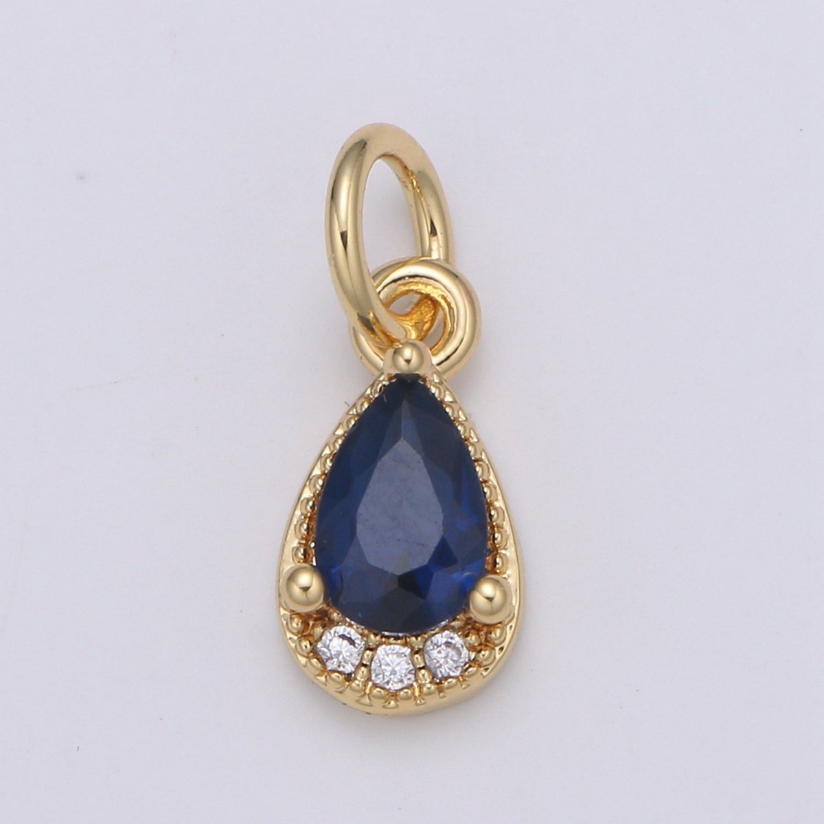 Multi Color Cubic Zirconia:Blue,Clear,Red, 24k Gold Solitaire CZ Pendant,Large Diamond Pear Cut Cubic Stone Pendant, E-079 - E-081 - DLUXCA