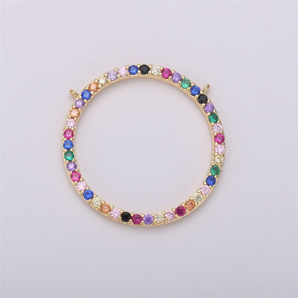 Multi Color CZ Circle Charm, 18K gold Filled Pendant, Nickel free, Cubic Zirconia, Cubic Connector, Colorful Cubic Charm Pendant F-286 - DLUXCA