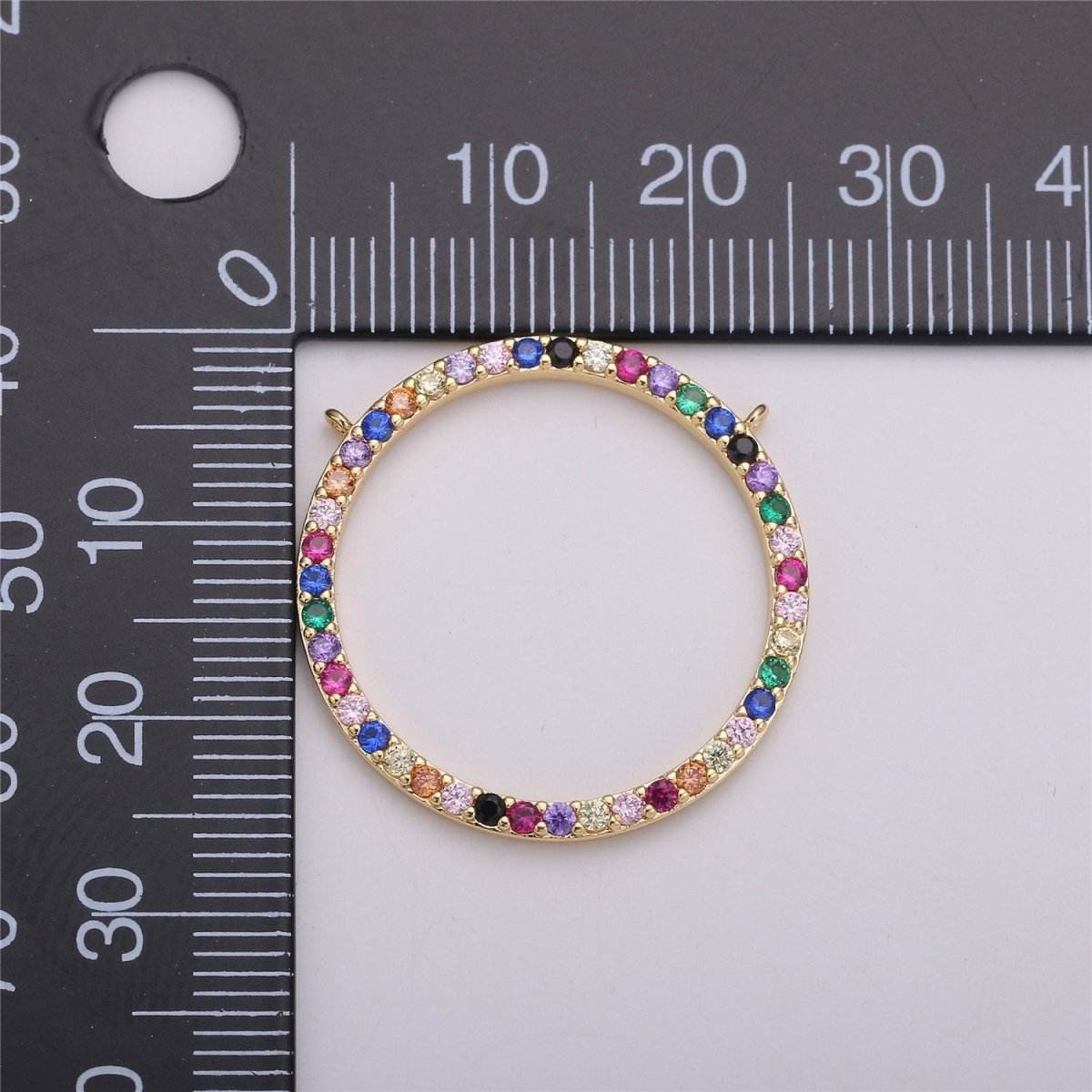 Multi Color CZ Circle Charm, 18K gold Filled Pendant, Nickel free, Cubic Zirconia, Cubic Connector, Colorful Cubic Charm Pendant F-286 - DLUXCA